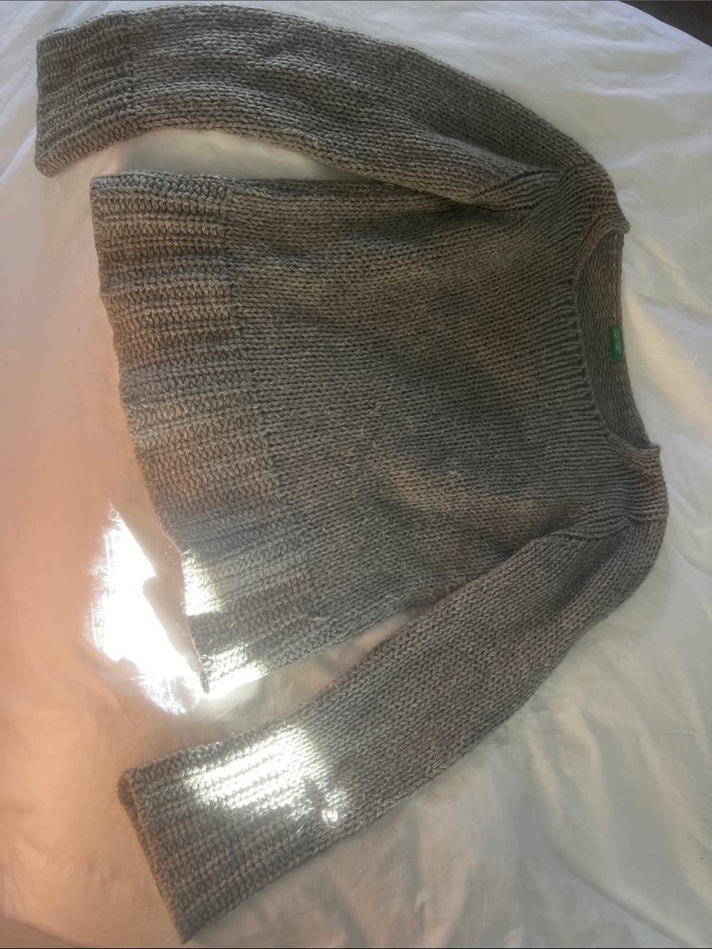 United Colors Of Benetton Gray Scoop Neck Chunky Knit Sweater